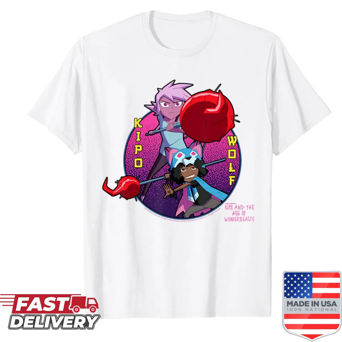 Cartoon animal fantasy graphic on a shirt