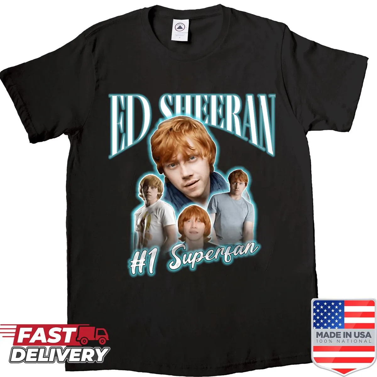Illustrated shirt featuring Ed Sheeran with a heart theme