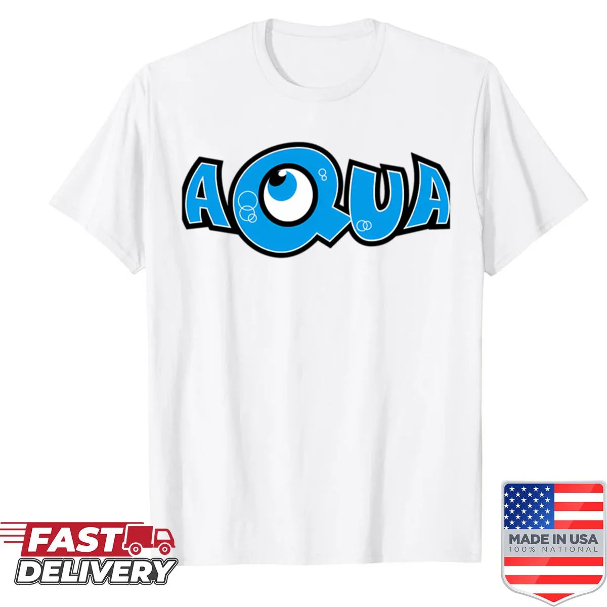 T-shirt featuring artistic design of Aqua band
