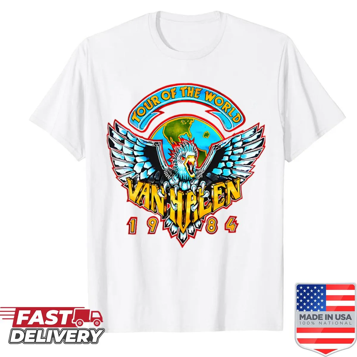 Vintage fan logo shirt featuring classic band tour logos