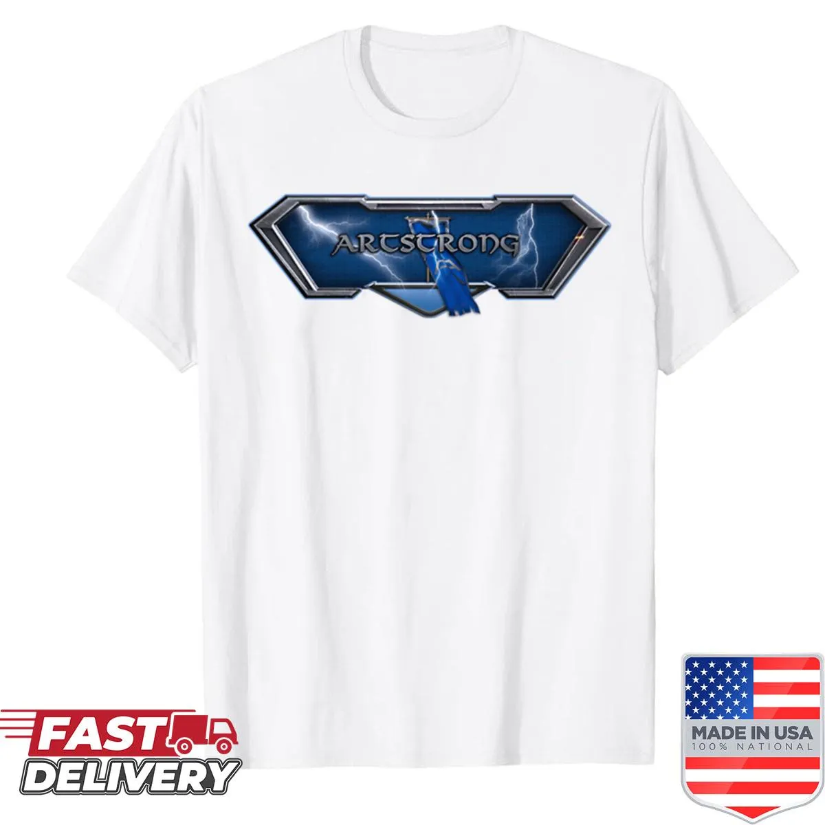 Artstrong logo displayed prominently on a T-shirt
