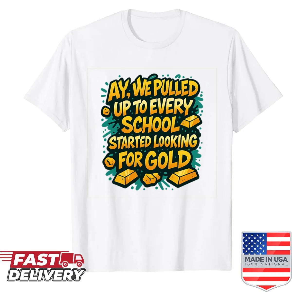 Cartoon meme design shirt with graffiti style graphics.