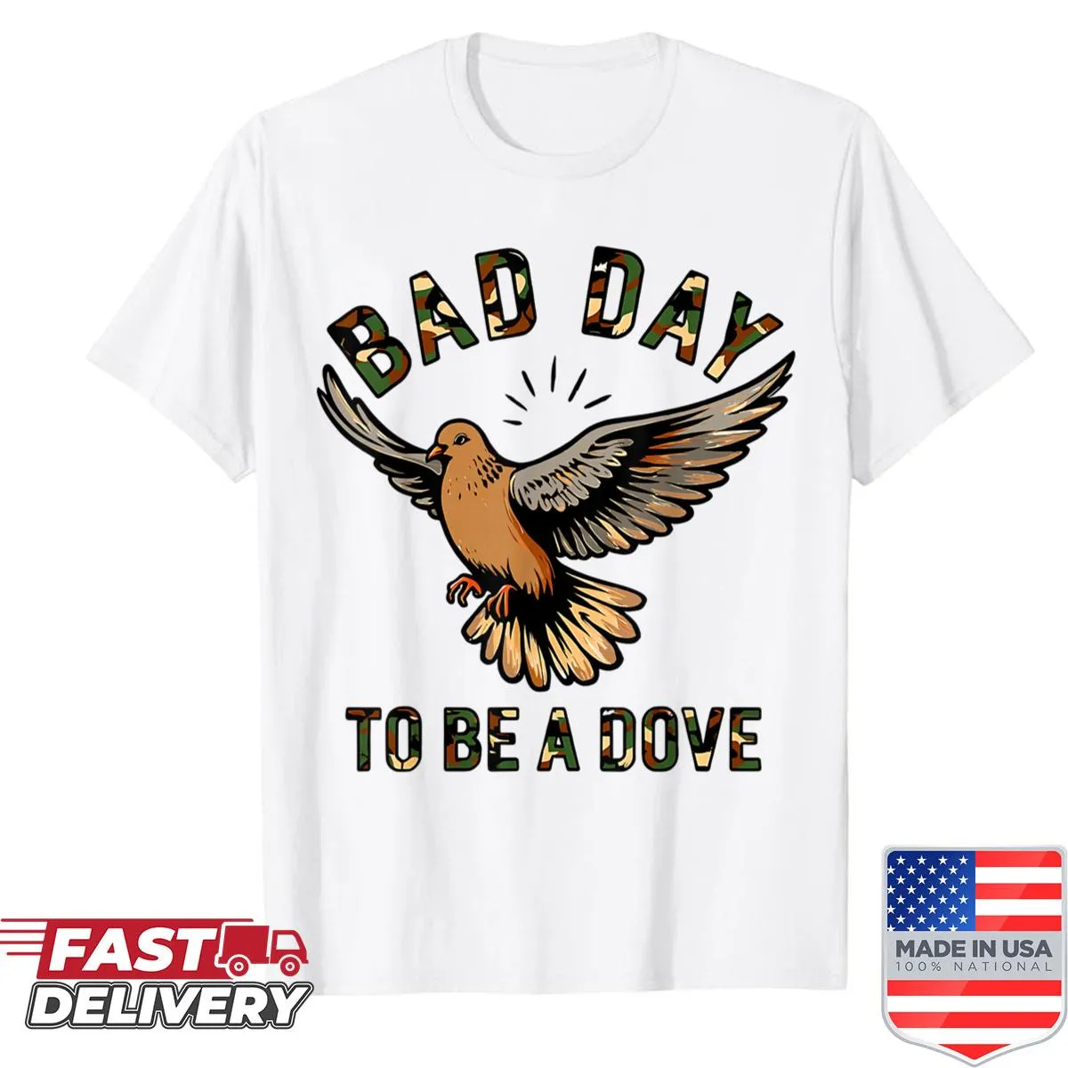 Funny hunting shirt featuring dove bird camo design