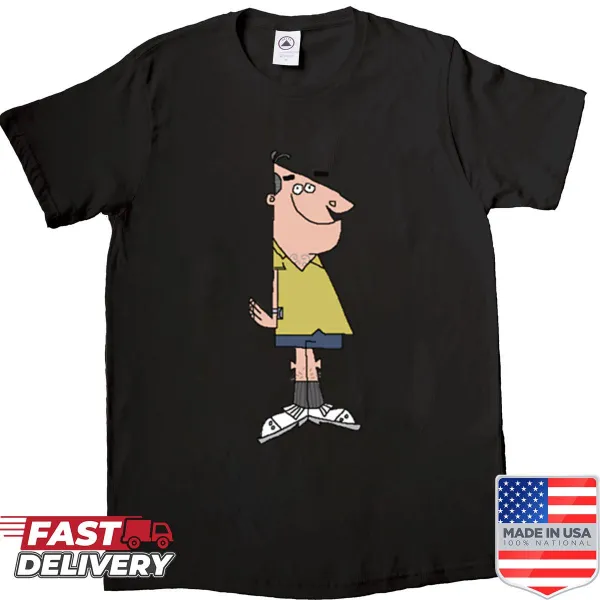 Cartoon-style T-shirt featuring a badly drawn Sheldon Dinkleberg