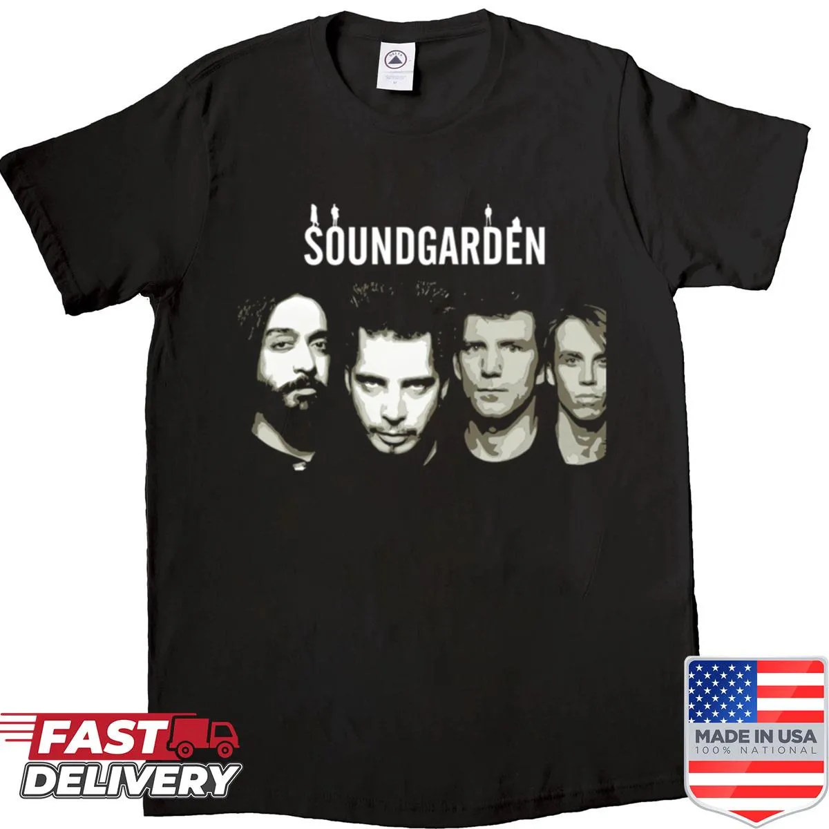 Vintage band logo graphic on nostalgic music T-shirt