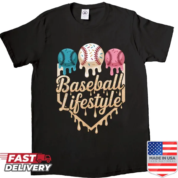 Baseball and ice cream graphic shirt for summer fun
