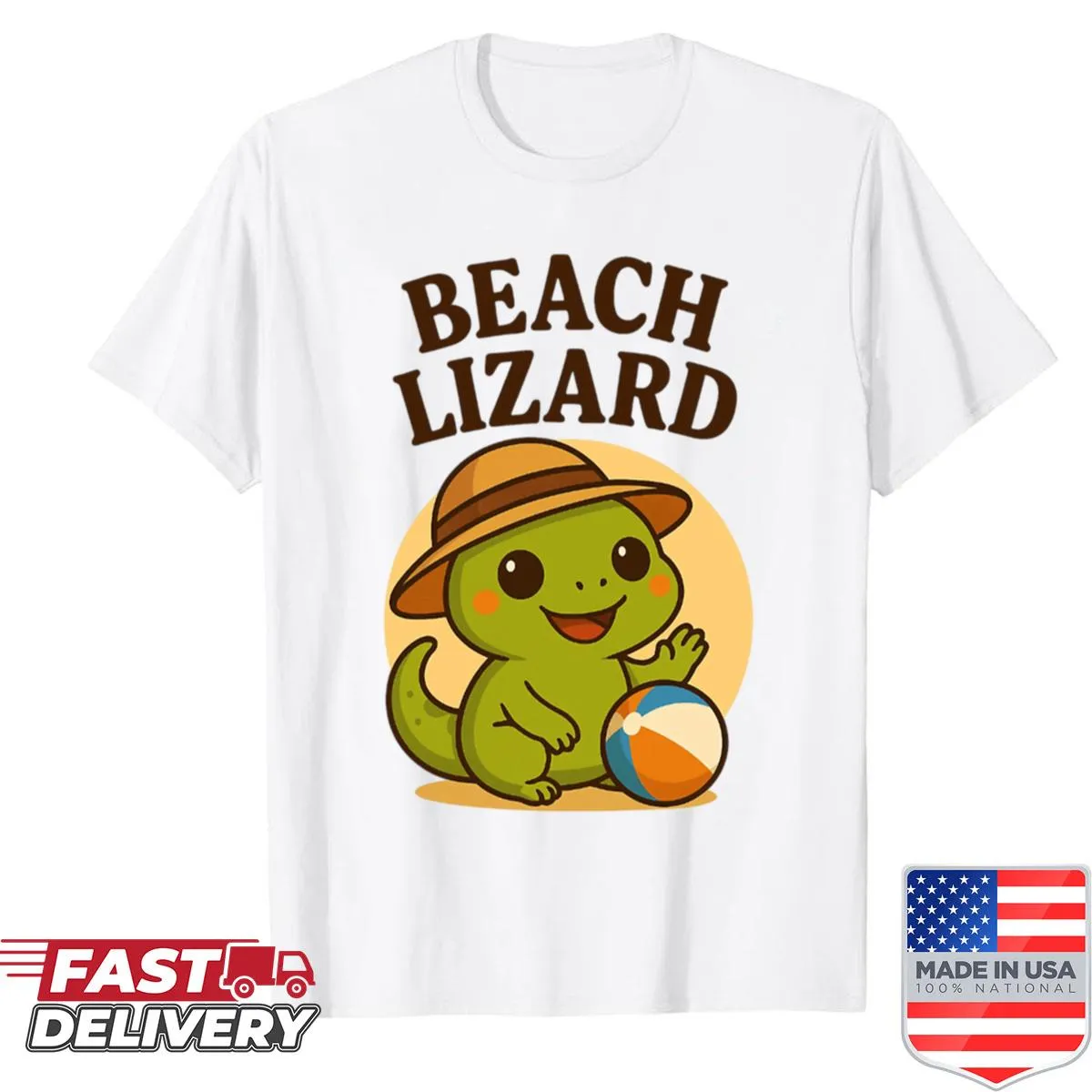 Funny vacation shirt featuring beach lizard cartoon design