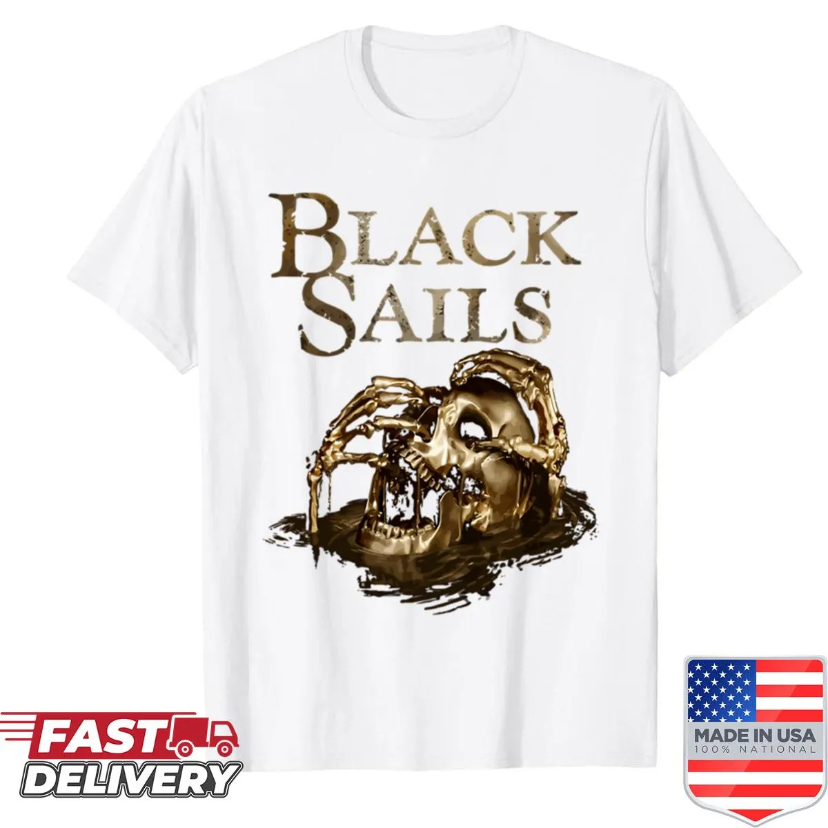 Golden skull logo t-shirt inspired by Black Sails