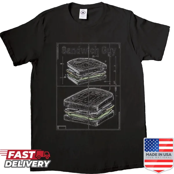 Oversized shirt with an illustrated blueprint design of a sandwich