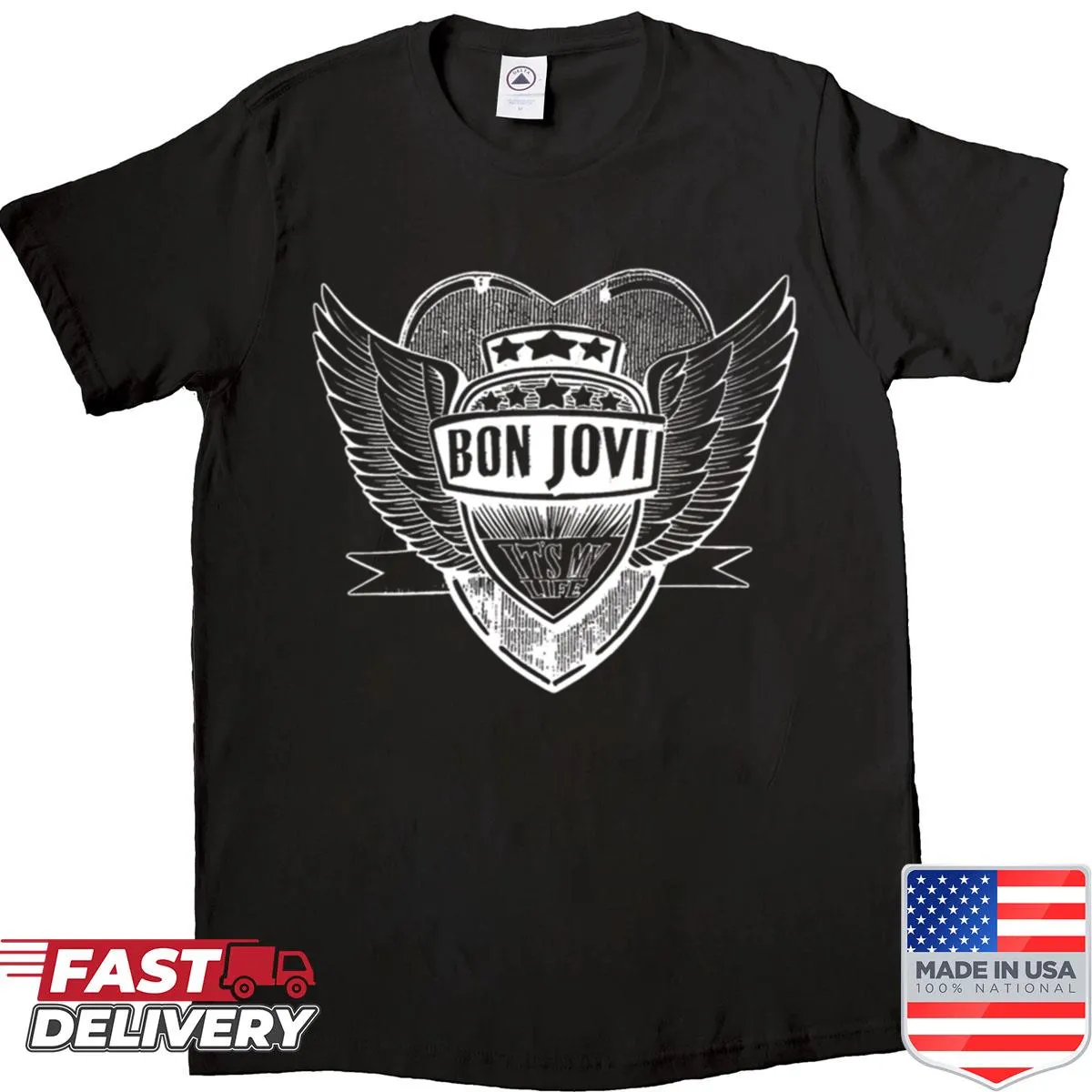Retro shirt featuring Bon Jovi wings logo design
