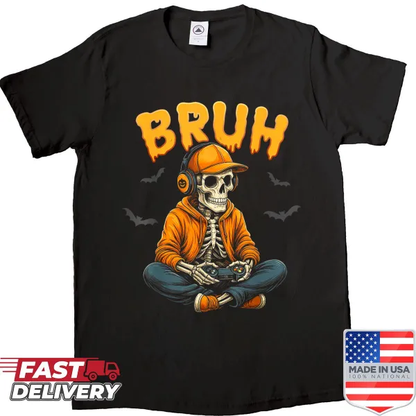Cartoon skeleton gamer design for Halloween shirt