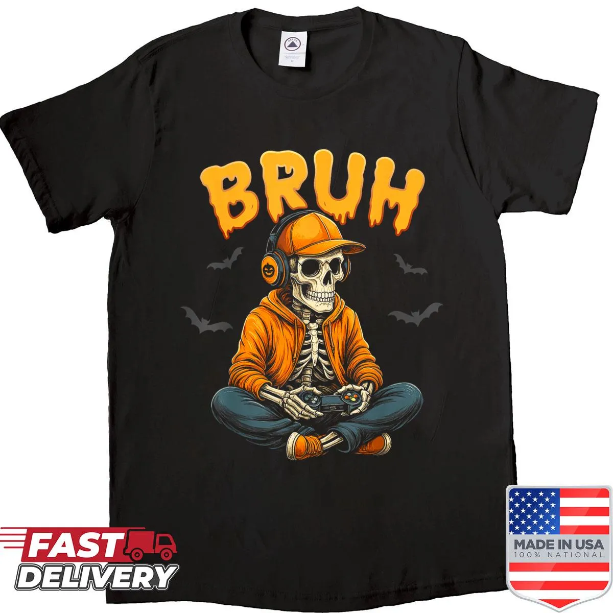 Cartoon skeleton gamer design for Halloween shirt