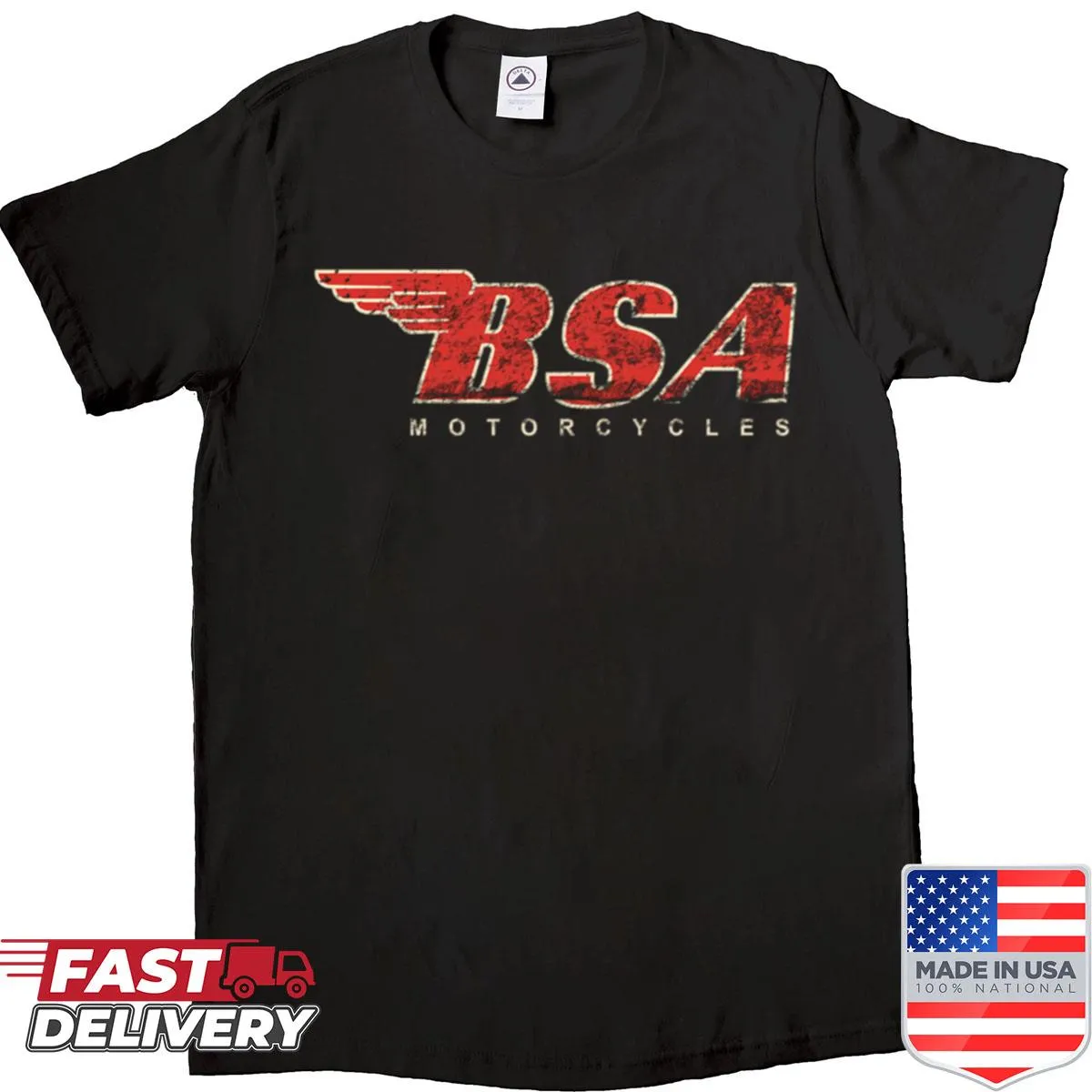 Distressed logo oversized shirt featuring BSA motorcycle design