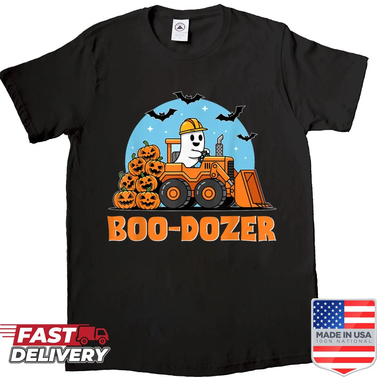 Cute bulldozer Halloween t-shirt for kids with spooky design