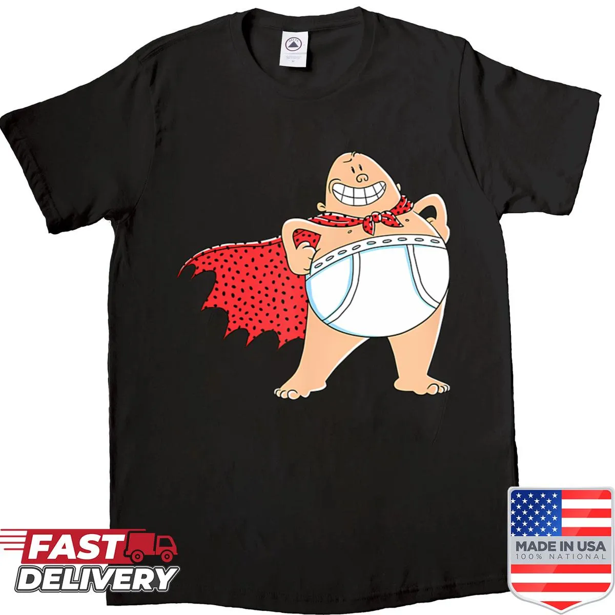 Retro-style shirt featuring a cartoon comic superhero strip design