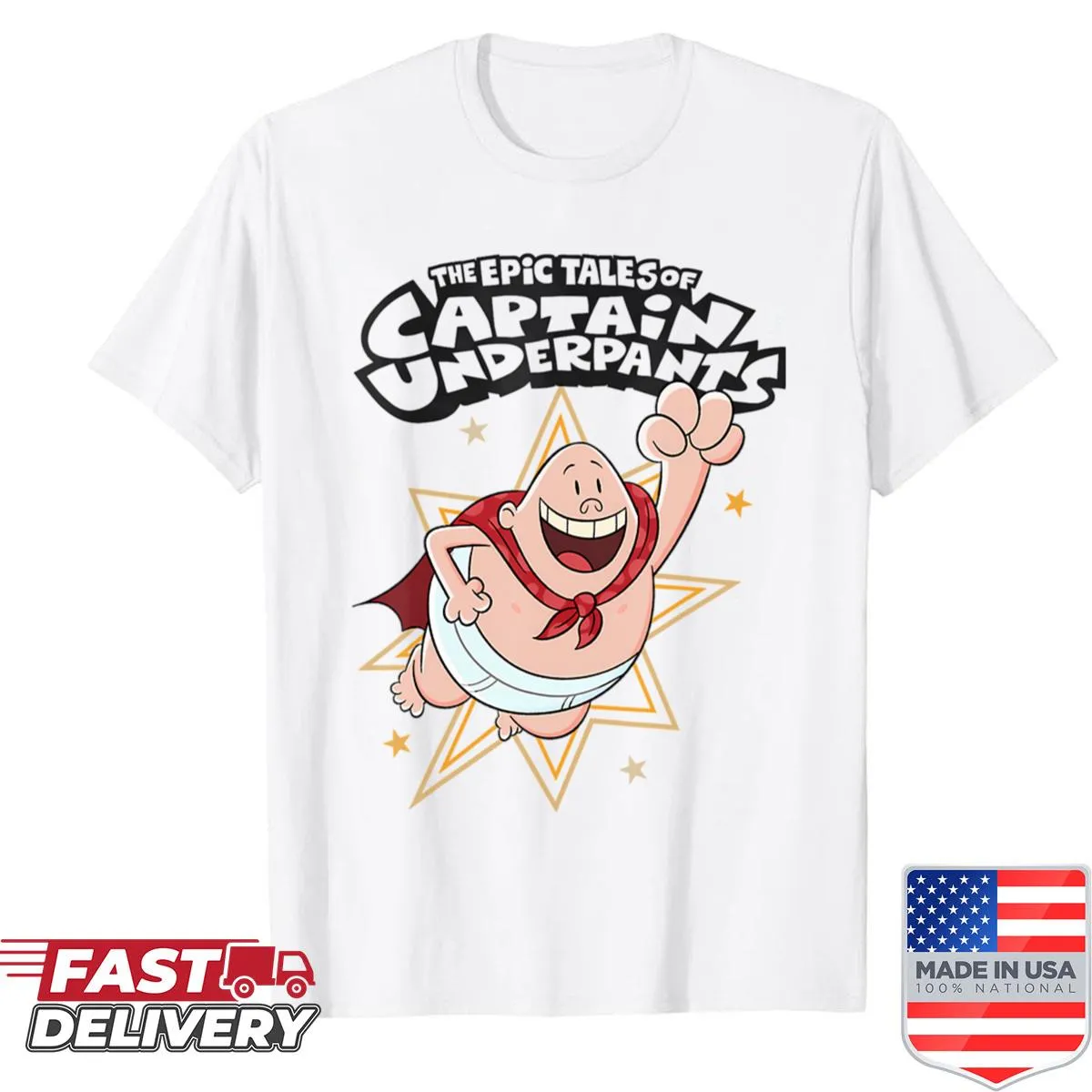 Retro superhero cartoon T-shirt featuring classic comic strip style