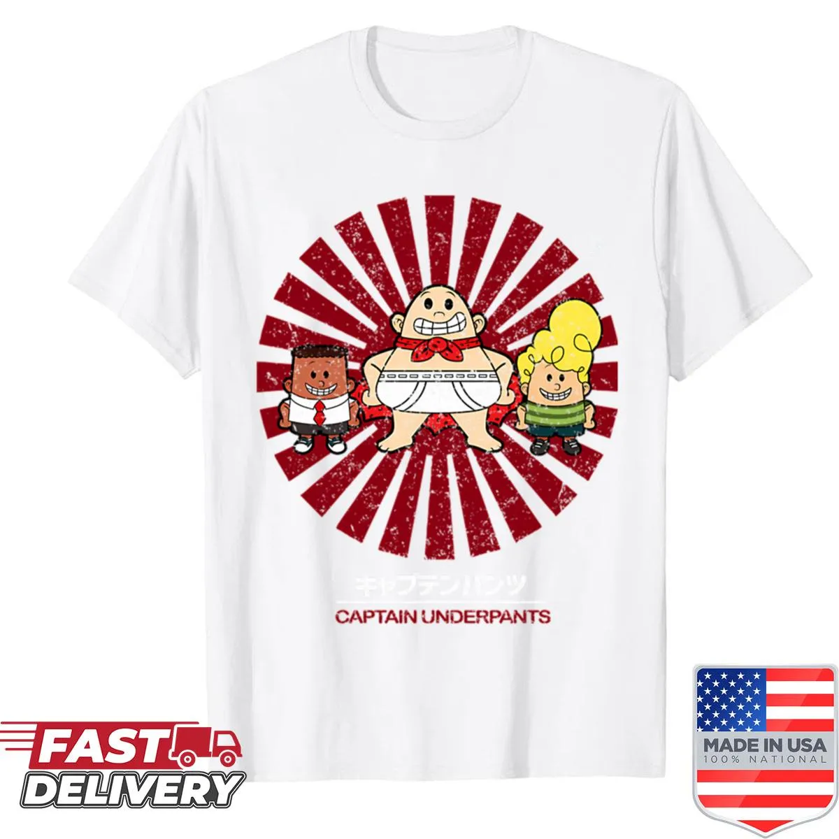 Retro superhero graphic T-shirt featuring a comic strip design