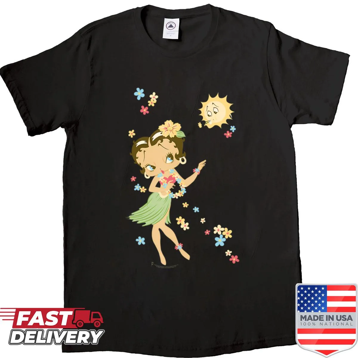 Vintage-inspired shirt featuring a cartoon girl in fashionable attire