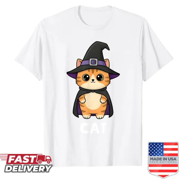 Cute Halloween shirt with cartoon cat and duck pun design