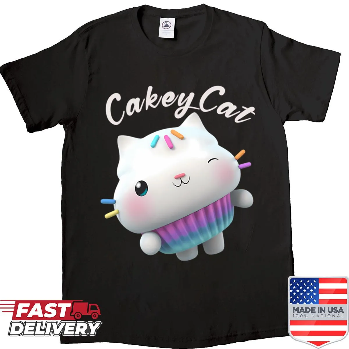Vintage-style shirt featuring a cute cat and dollhouse design
