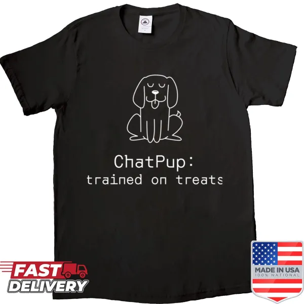 Illustration of a dog with a treat, text reading Chatpup Trained On Treats