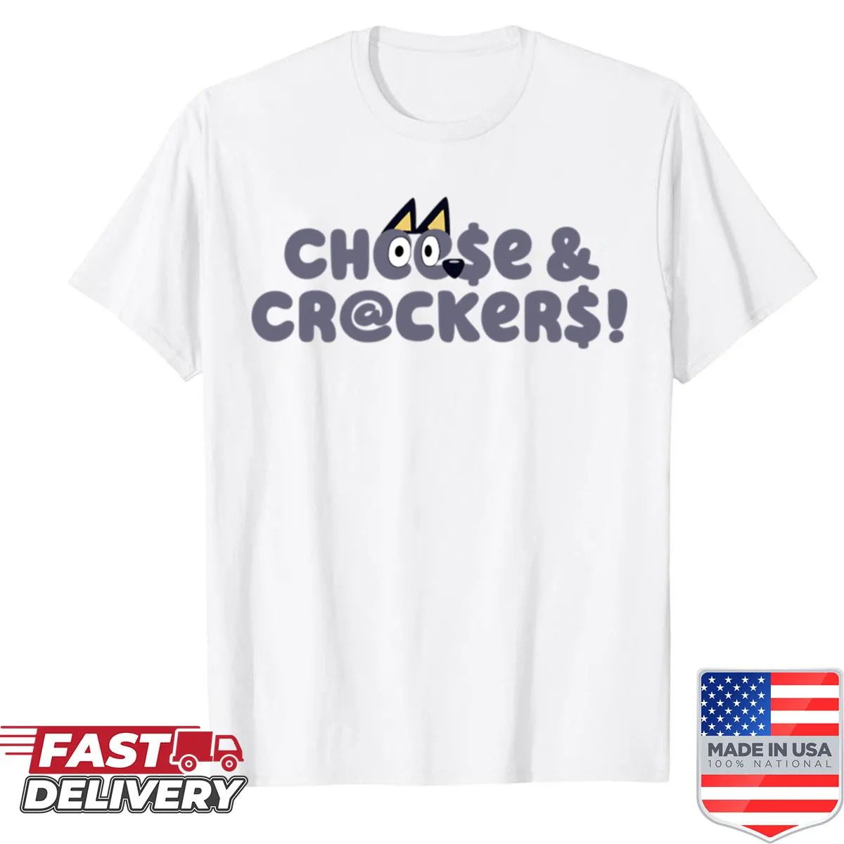 Fun shirt with text about cheese and crackers