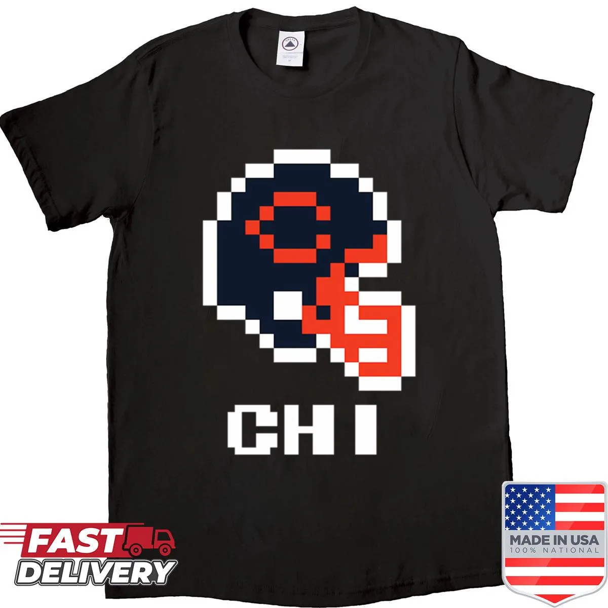 Vintage Chicago Bears football helmet T-shirt inspired by Tecmo Super Bowl.