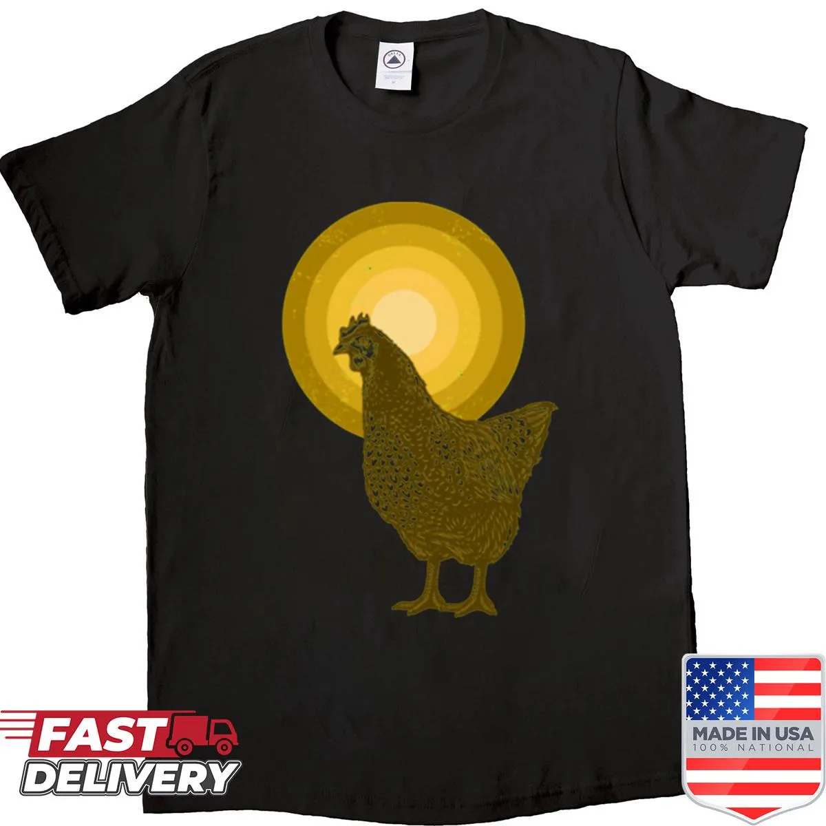 Playful chicken graphic t-shirt with whimsical illustration