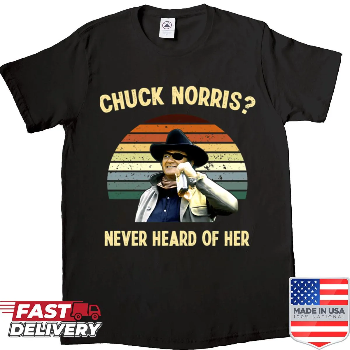 Vintage-style shirt featuring humorous Chuck Norris graphic