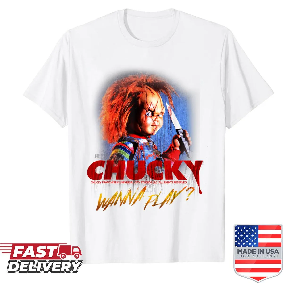 Chucky Halloween design shirt with cartoon graphic