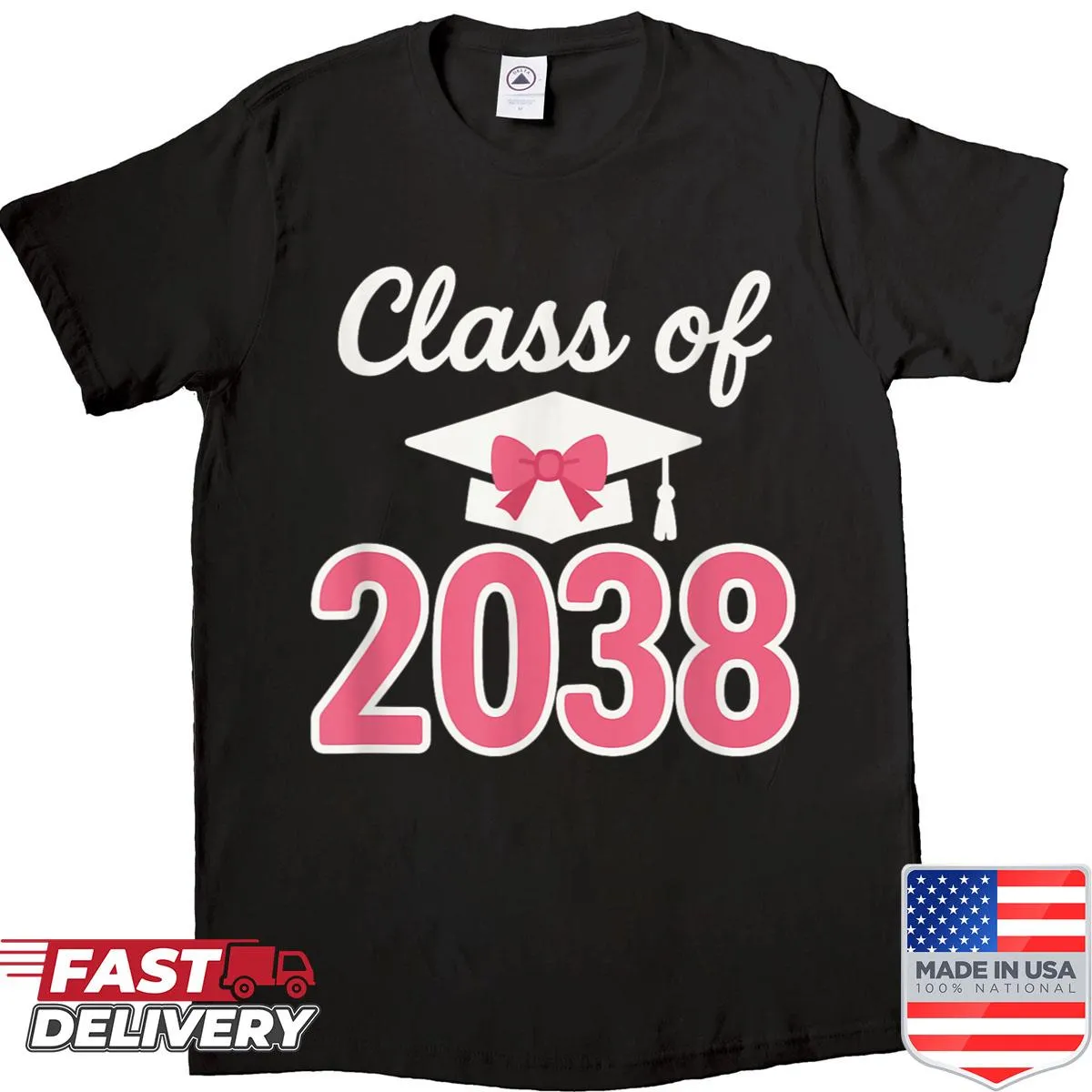Kindergarten graduation shirt with pink bow and graduation cap design
