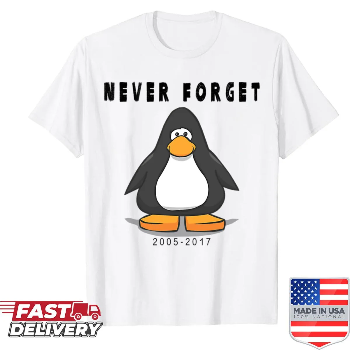 Nostalgic Club Penguin graphic on a tee shirt for gamers