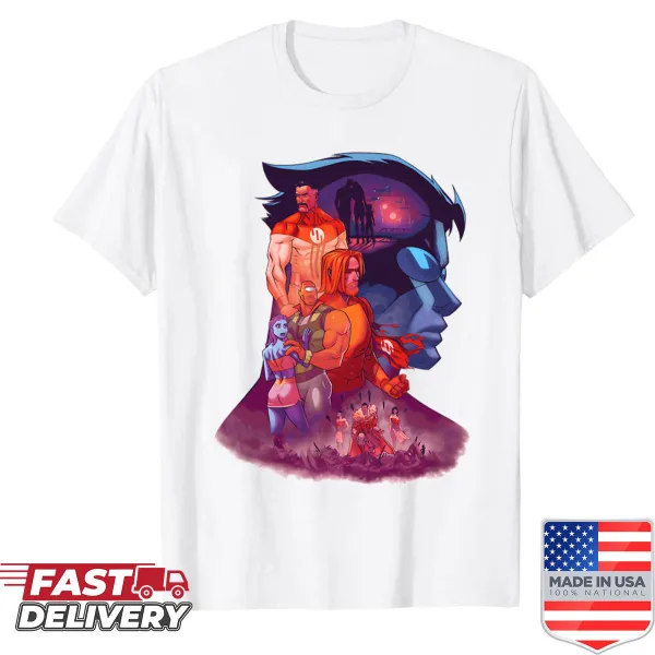 Vintage superhero parody shirt featuring a dad and son motif