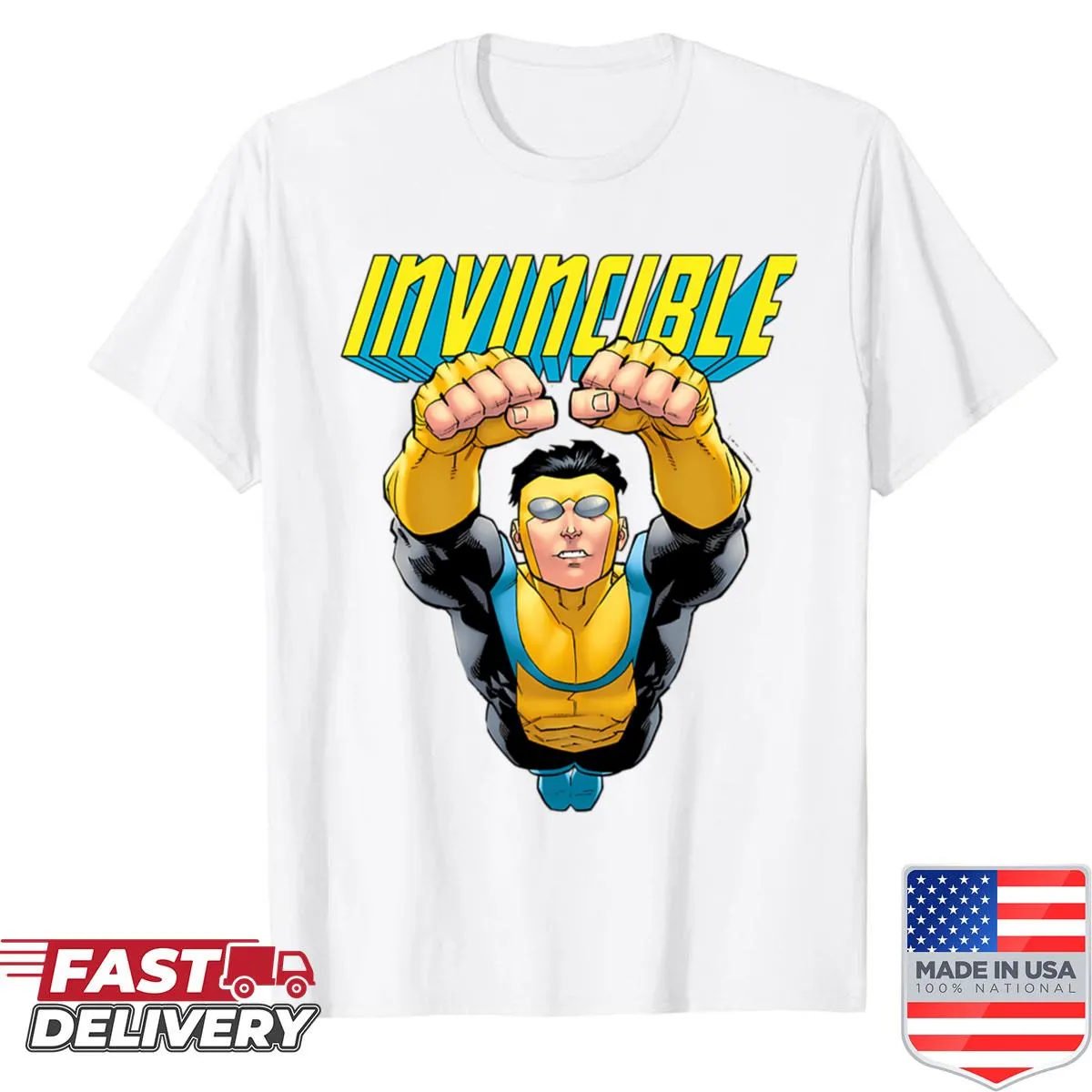 Funny vintage comic-style shirt featuring a superhero dad and son cartoon.