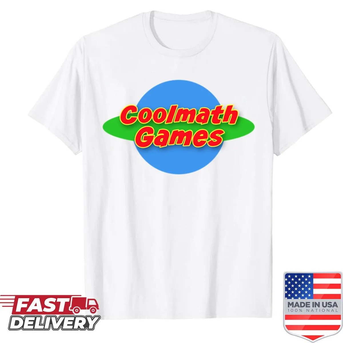 Shirt featuring the Coolmath Planet logo with a playful design
