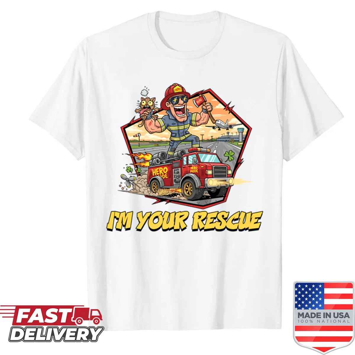 Cute cartoon sheep graphic shirt with a rescue theme