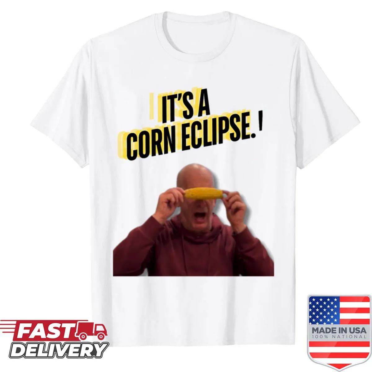 Funny shirt featuring the corn meme in playful typography