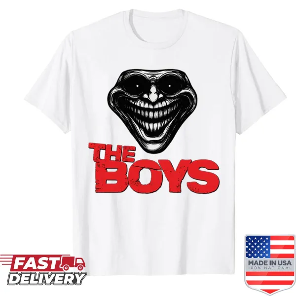 Shirt with a creepy grinning face design reflecting horror meme culture
