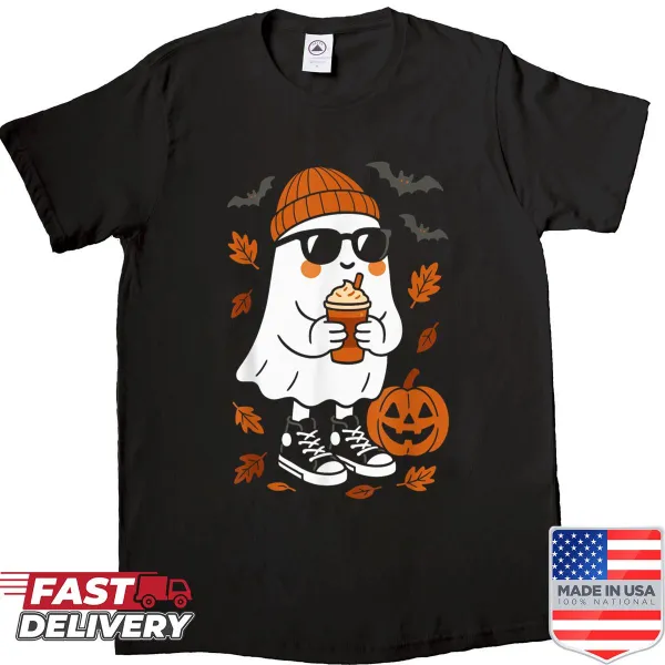 Cute Halloween shirt featuring a ghost and pumpkin graphic