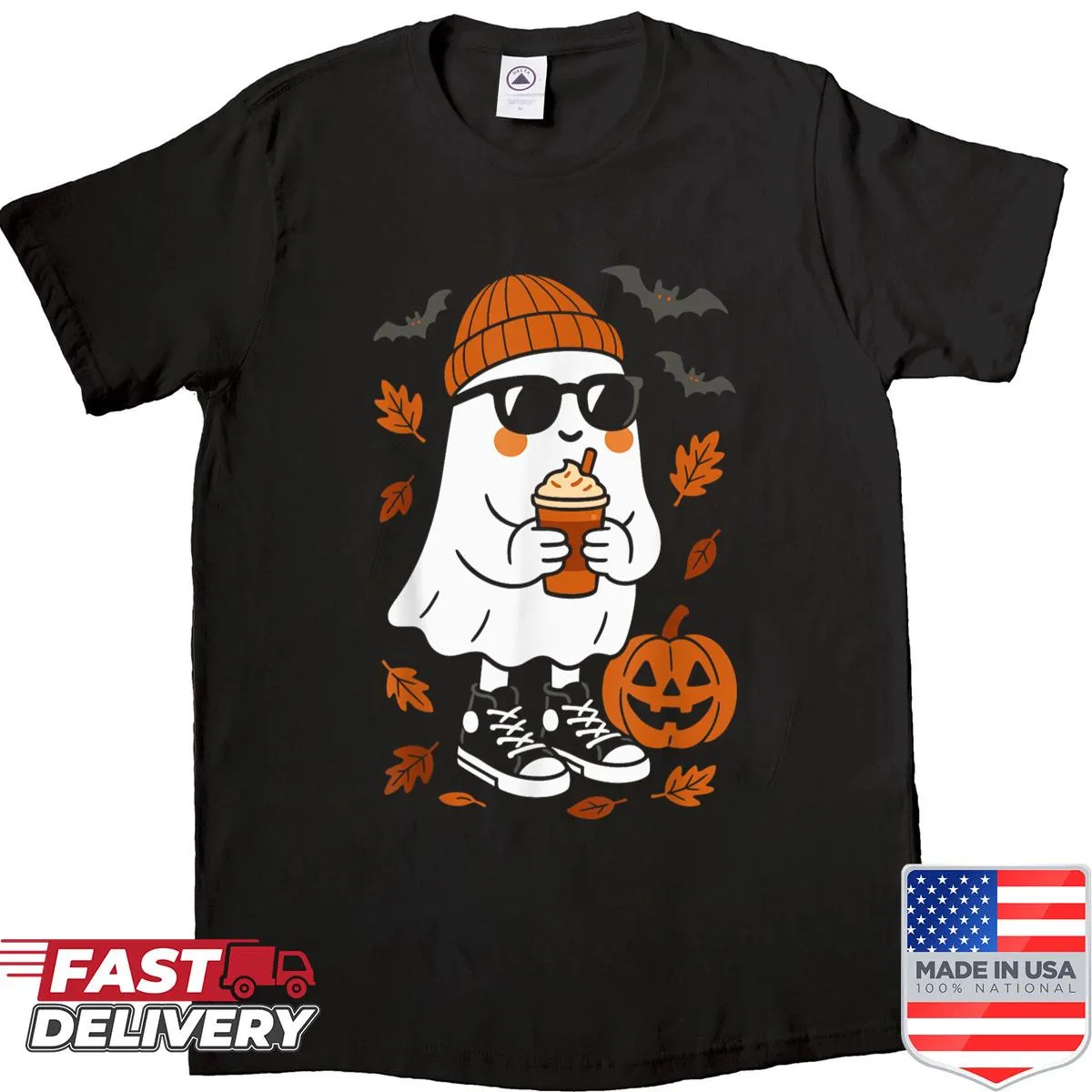 Cute Halloween shirt featuring a ghost and pumpkin graphic