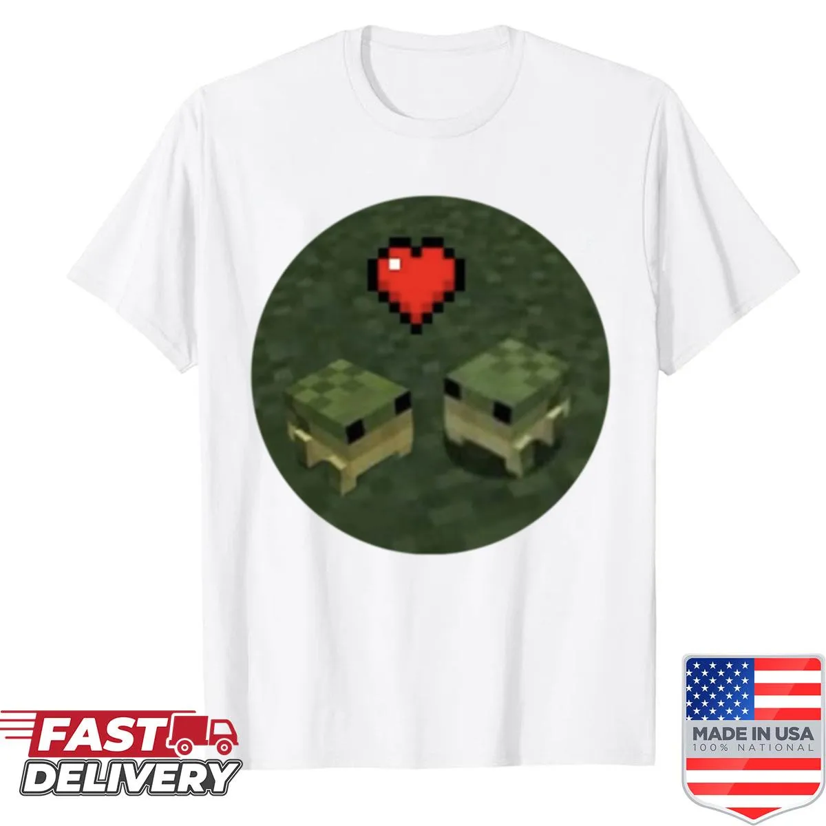 Oversized shirt featuring cute Minecraft frogs in cartoon style