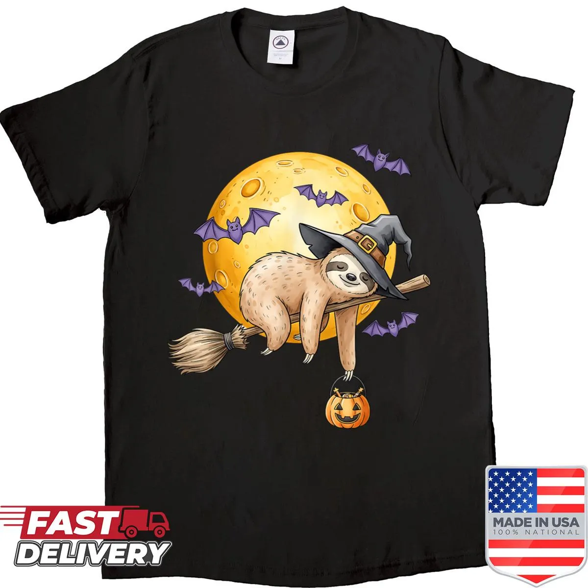 Cute Halloween shirt featuring a sloth with a pumpkin hat