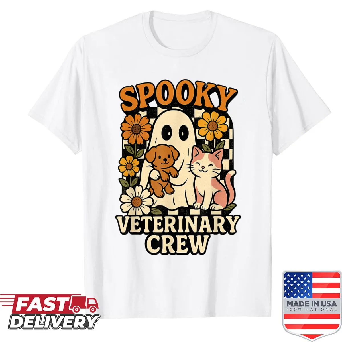 Cute Halloween shirt with spooky ghost graphics for vet techs