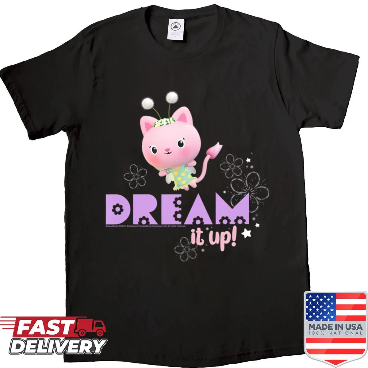 Vintage T-shirt showcasing a magical dollhouse friends design with cats