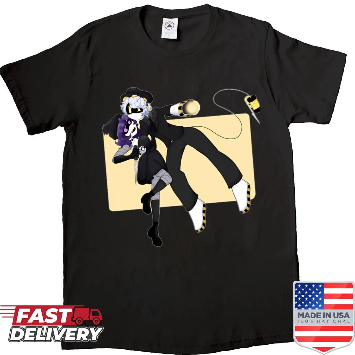 Edgy cyberpunk shirt featuring a humorous cartoon drone graphic