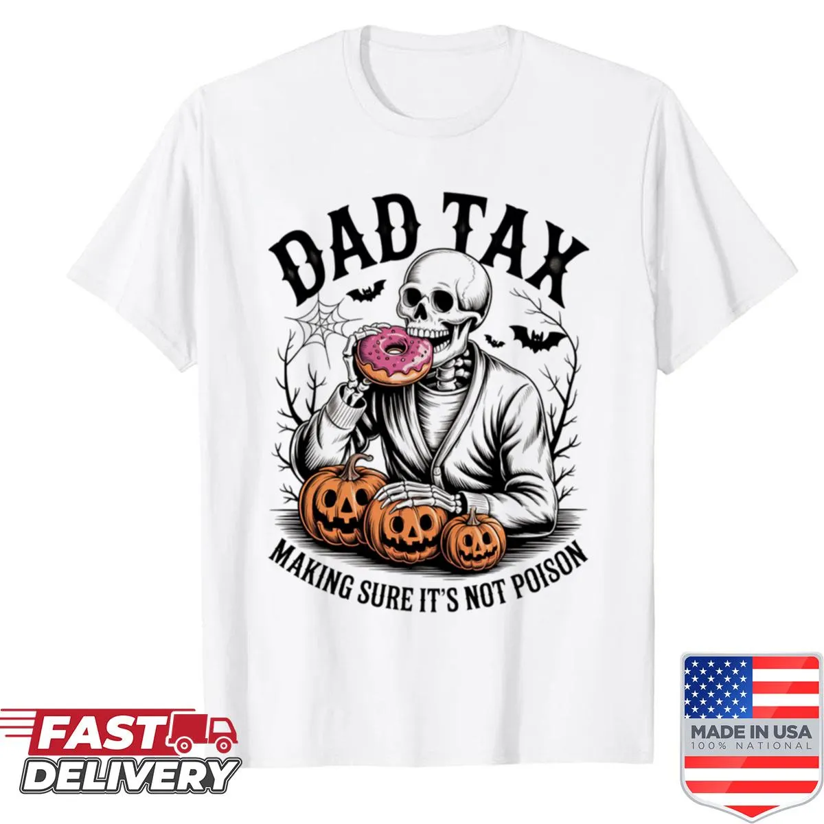 Halloween-themed oversized shirt with a skeleton and funny text