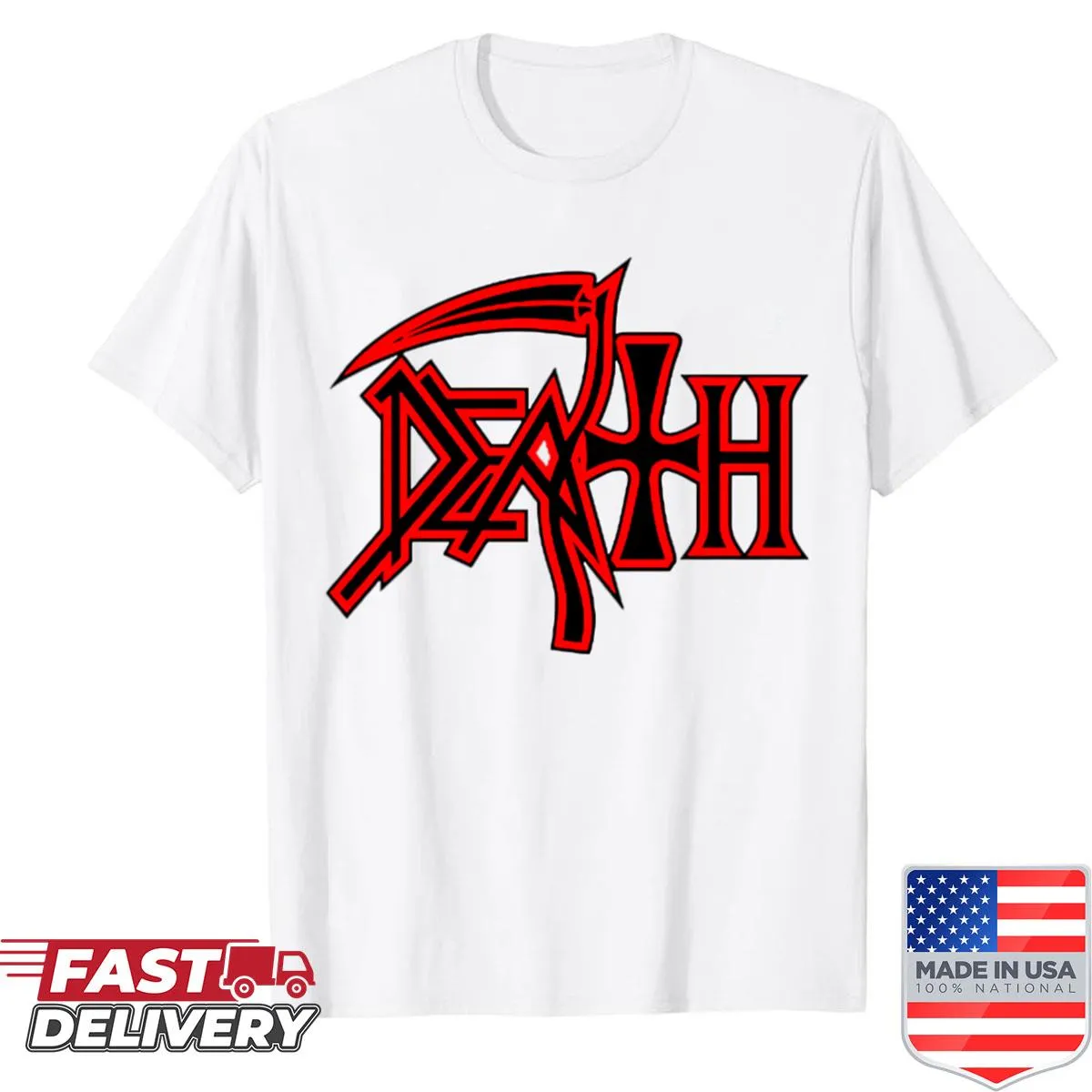 Bold Death band logo graphic on a shirt