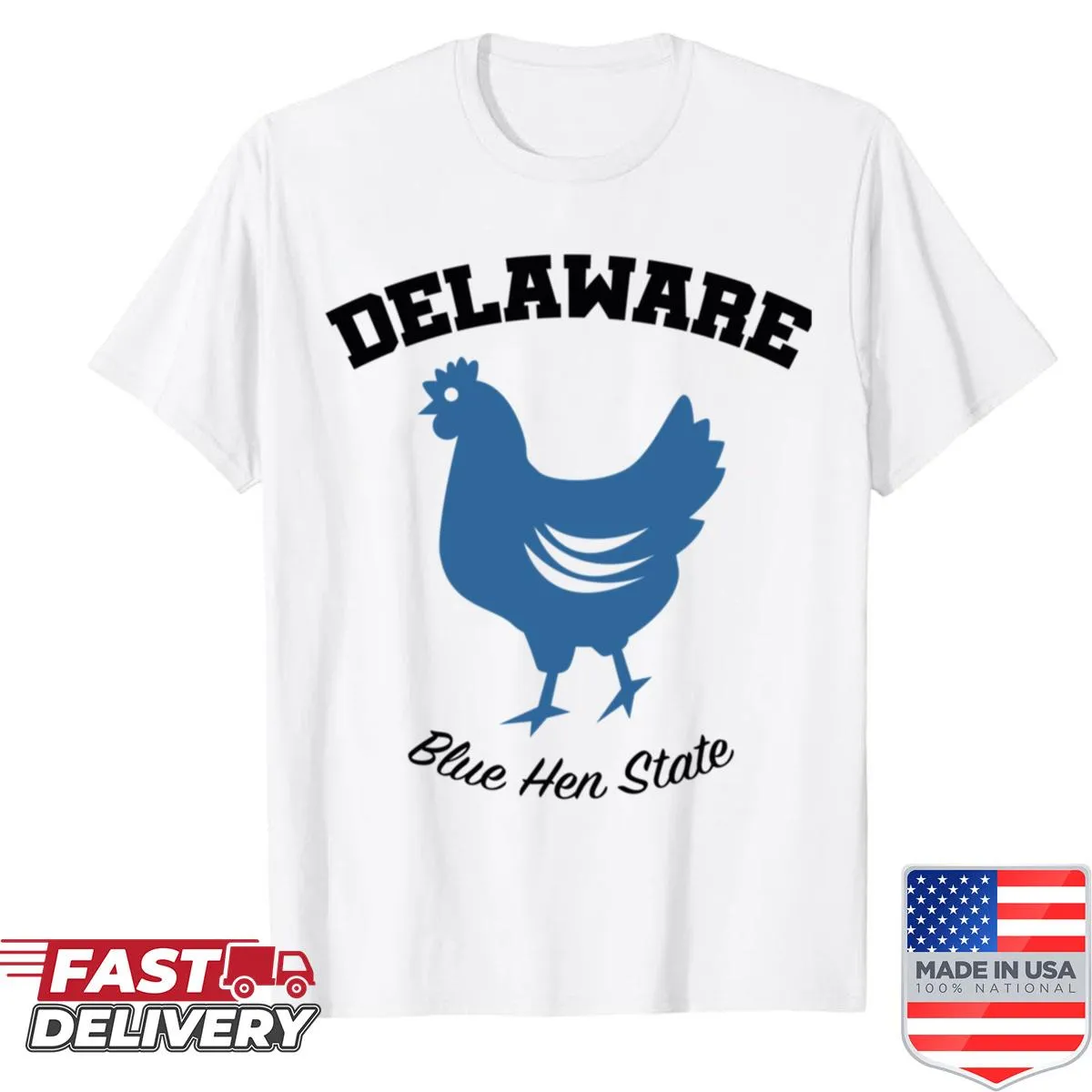 Shirt featuring an original graphic of Delaware's Blue Hen bird.