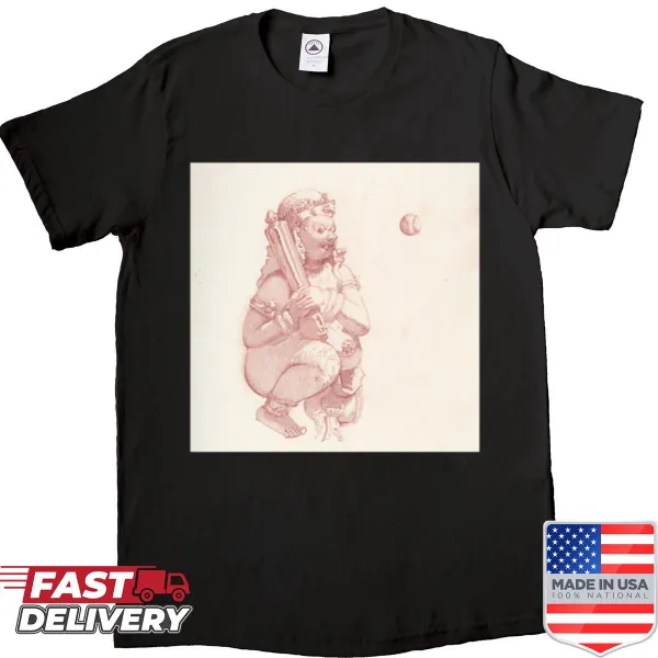 Oversized shirt with a demon playing baseball graphic