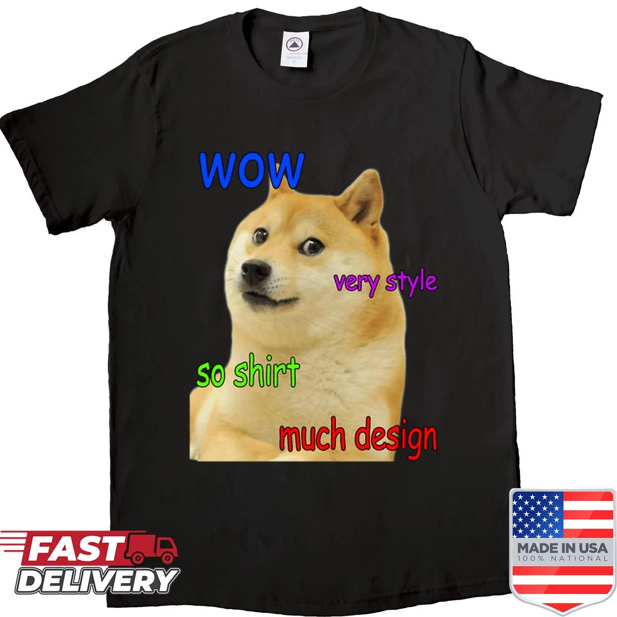 Doge meme shirt featuring a shiba inu illustration